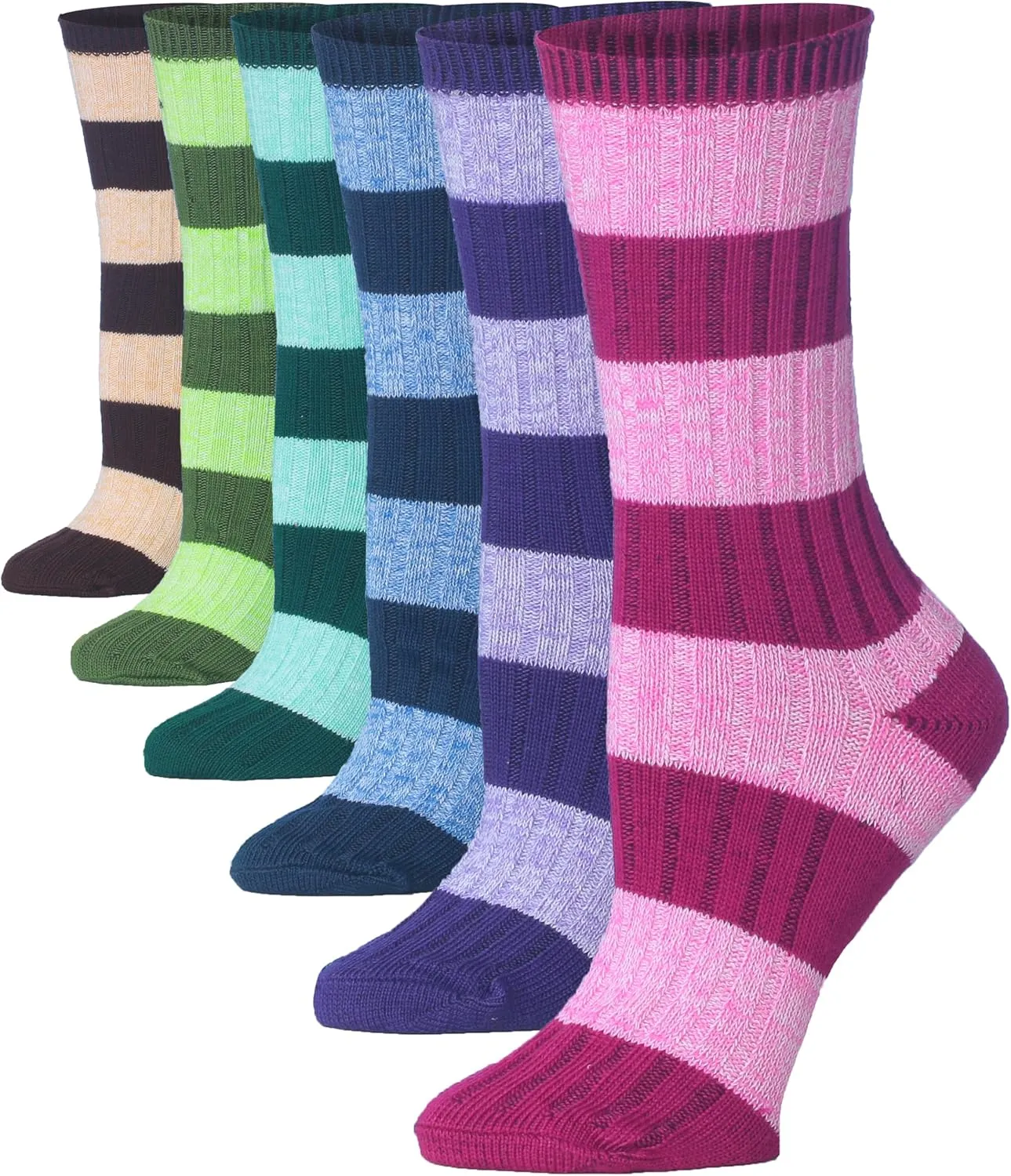 Tipi Toe 6-Pack Winter Boot Socks For Women - Available in Cotton Or Wool Blend - Crew Warm Socks Size 9-11