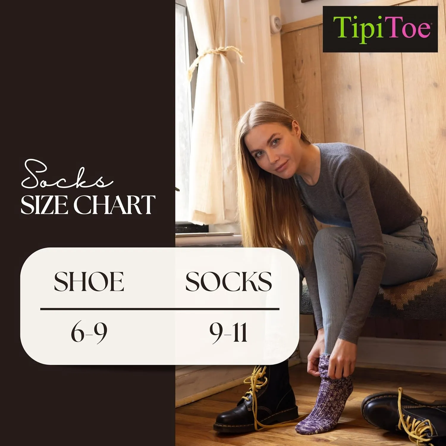 Tipi Toe 6-Pack Winter Boot Socks For Women - Available in Cotton Or Wool Blend - Crew Warm Socks Size 9-11