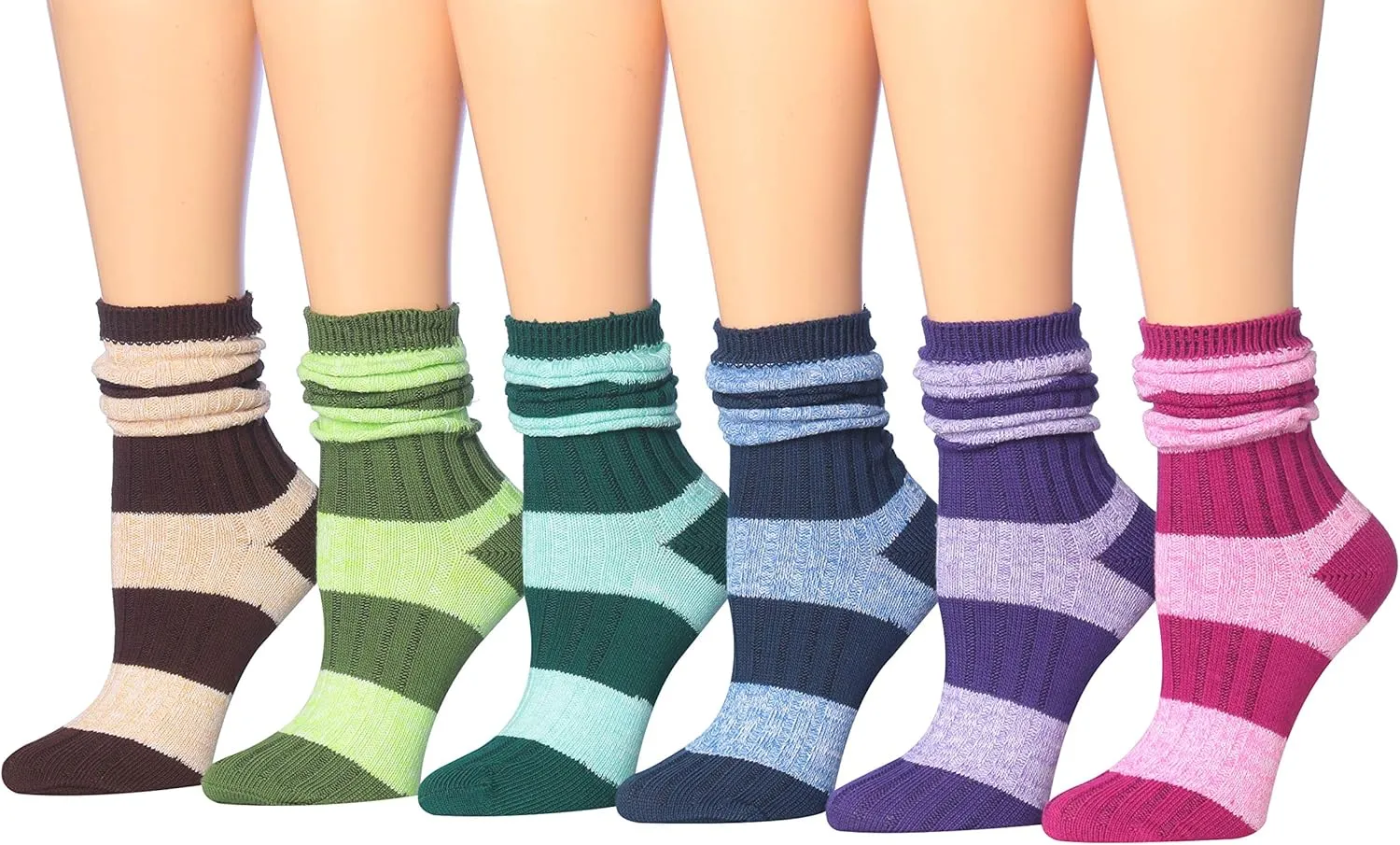 Tipi Toe 6-Pack Winter Boot Socks For Women - Available in Cotton Or Wool Blend - Crew Warm Socks Size 9-11