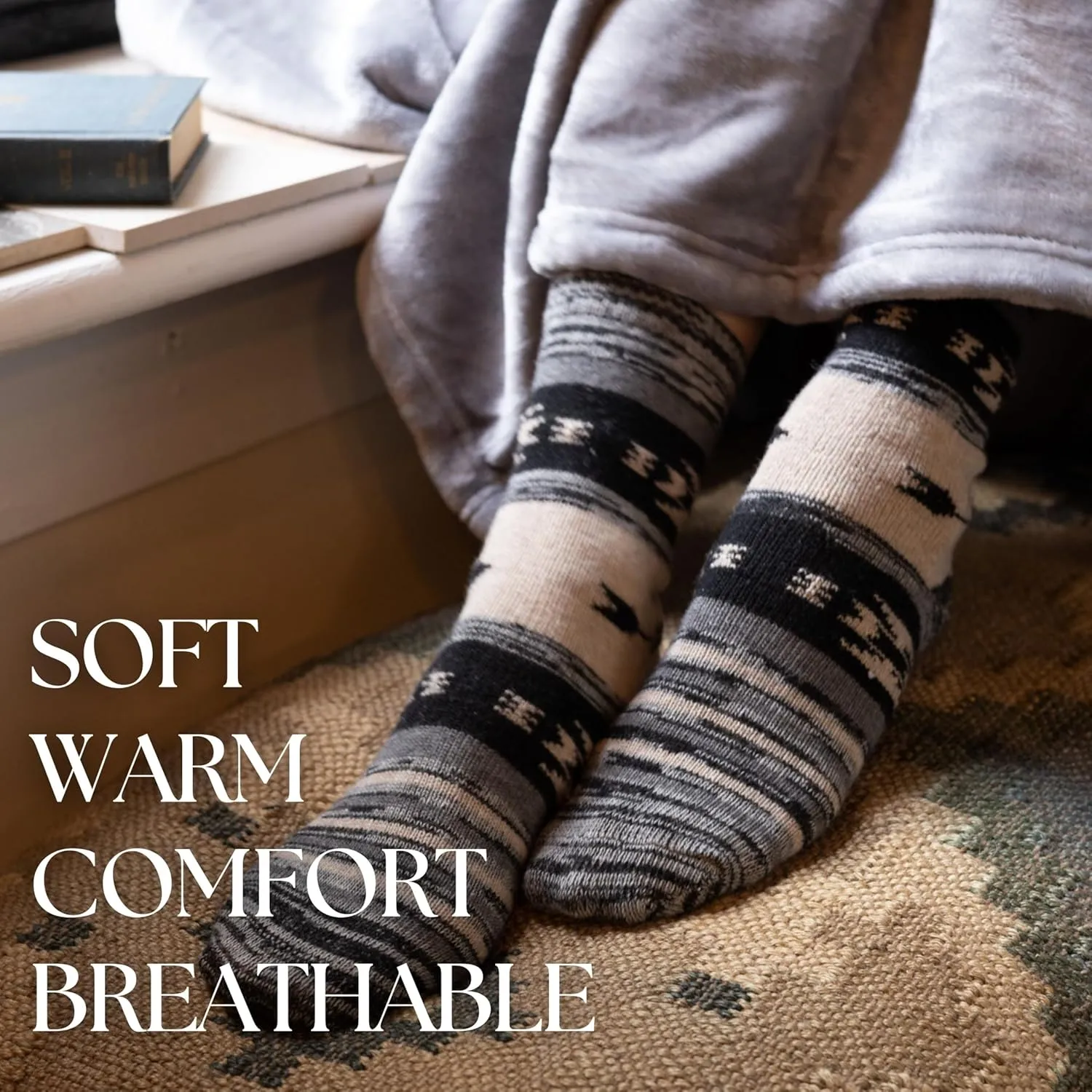 Tipi Toe 6-Pack Winter Boot Socks For Women - Available in Cotton Or Wool Blend - Crew Warm Socks Size 9-11