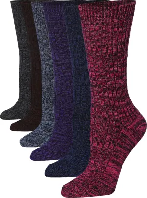 Tipi Toe 6-Pack Winter Boot Socks For Women - Available in Cotton Or Wool Blend - Crew Warm Socks Size 9-11