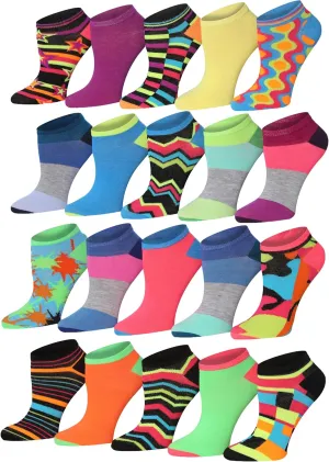 Tipi Toe Women's 20 Pairs Colorful Patterned Low Cut/No Show Socks