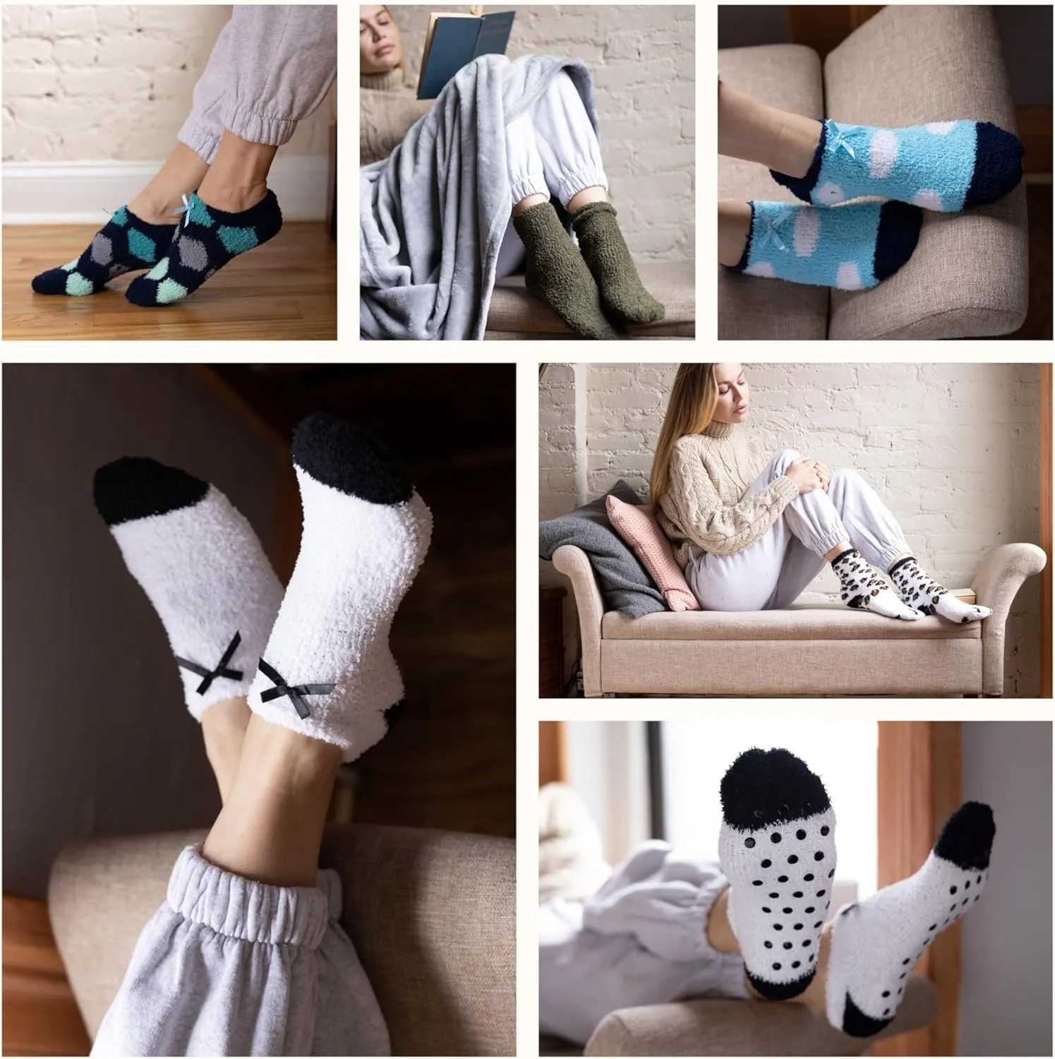 Tipi Toe Women's 3 & 6-Pairs Cozy Microfiber Soft Anti-Skid Fuzzy Crew Socks