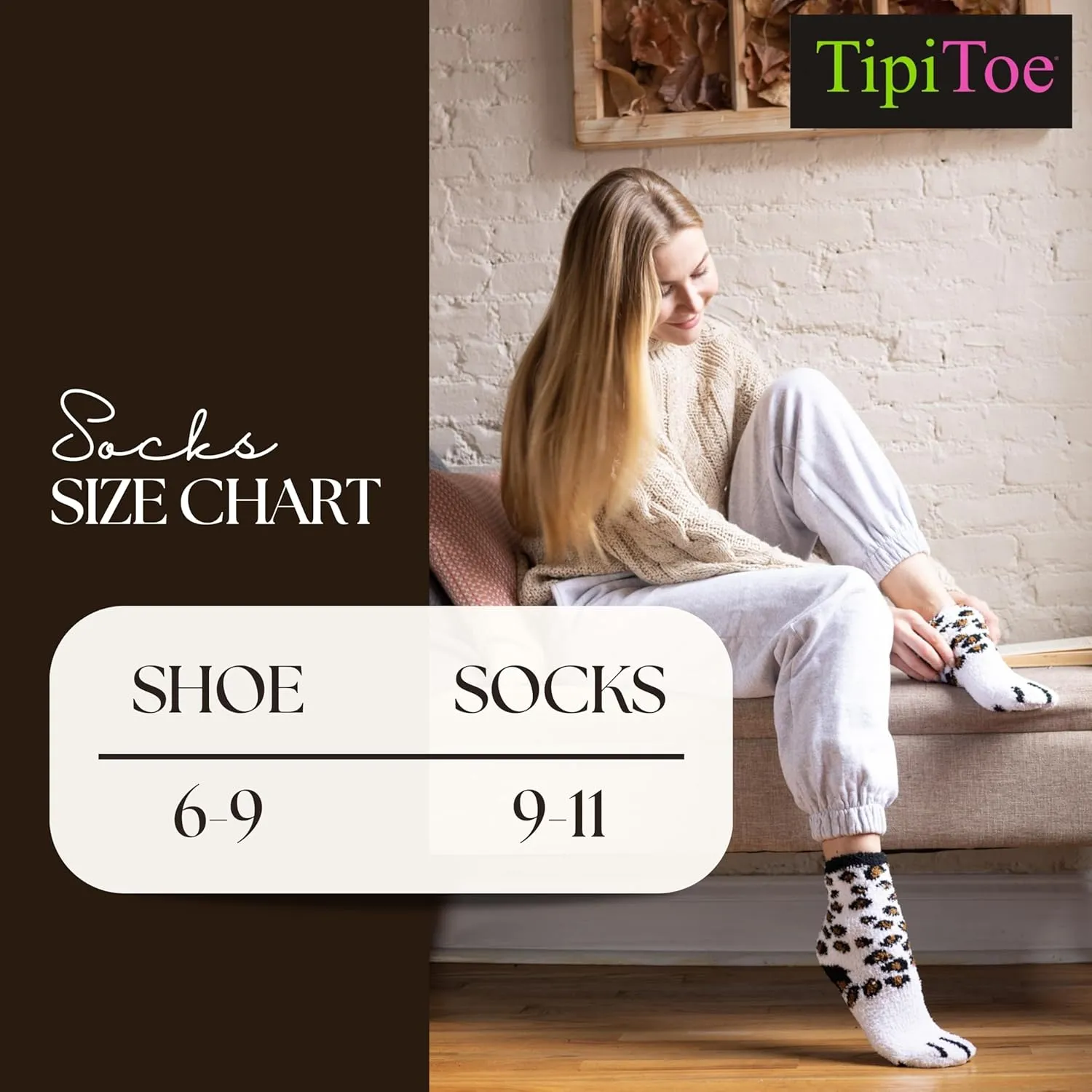 Tipi Toe Women's 3 & 6-Pairs Cozy Microfiber Soft Anti-Skid Fuzzy Crew Socks