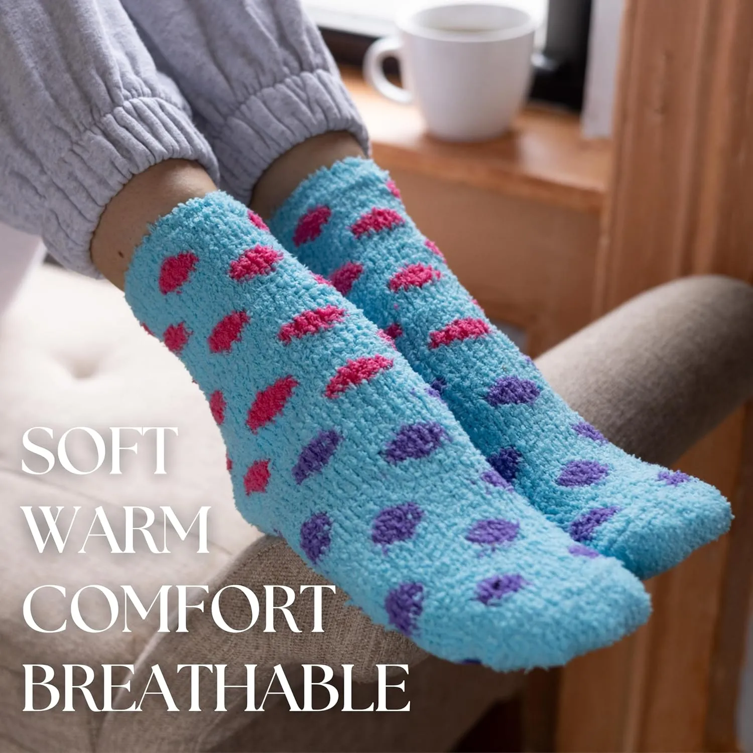 Tipi Toe Women's 3 & 6-Pairs Cozy Microfiber Soft Anti-Skid Fuzzy Crew Socks