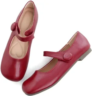 TN TANGNEST Women's Ballet Flats Retro Mary Jane Shoes for Women Cute Square Toe Buckle Dress Flats Soft Work Flats