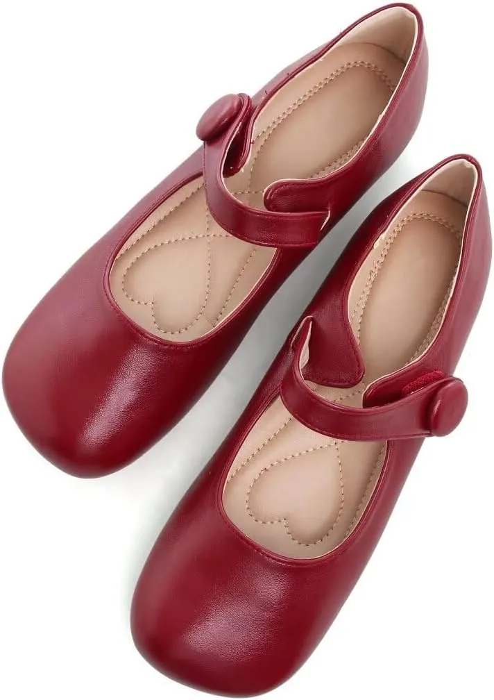 TN TANGNEST Women's Ballet Flats Retro Mary Jane Shoes for Women Cute Square Toe Buckle Dress Flats Soft Work Flats