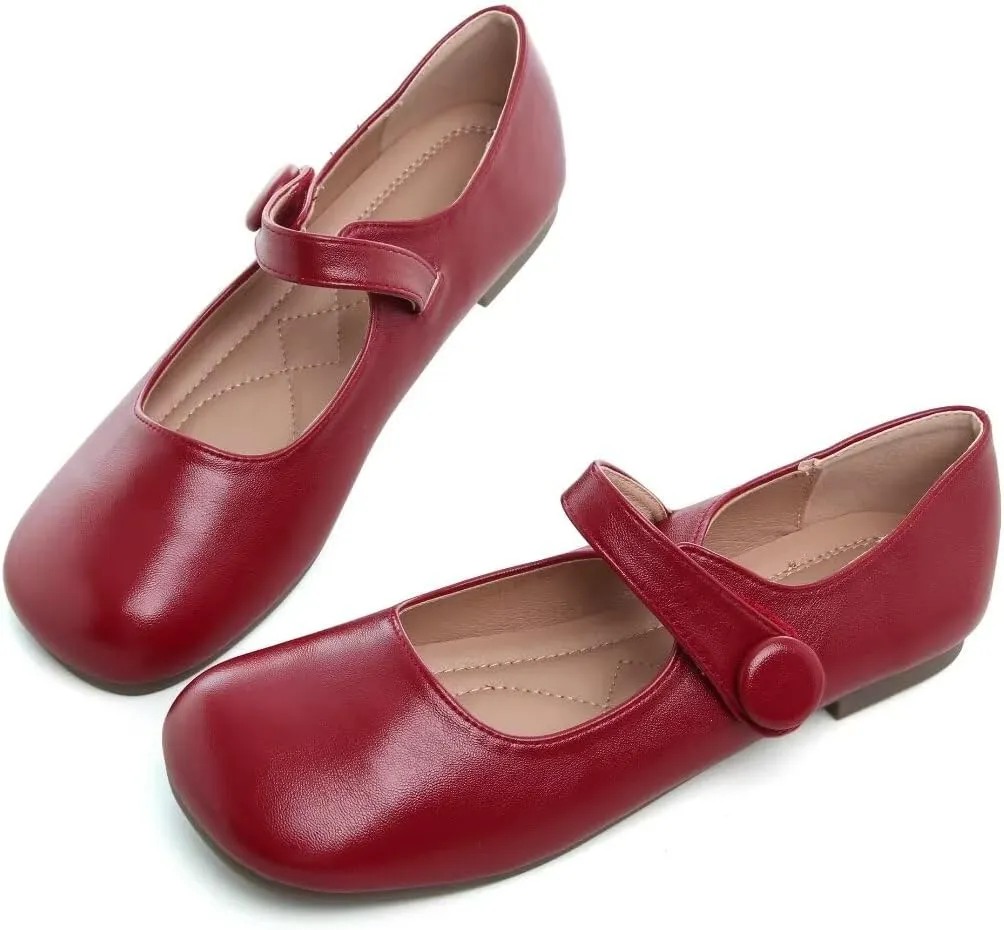 TN TANGNEST Women's Ballet Flats Retro Mary Jane Shoes for Women Cute Square Toe Buckle Dress Flats Soft Work Flats