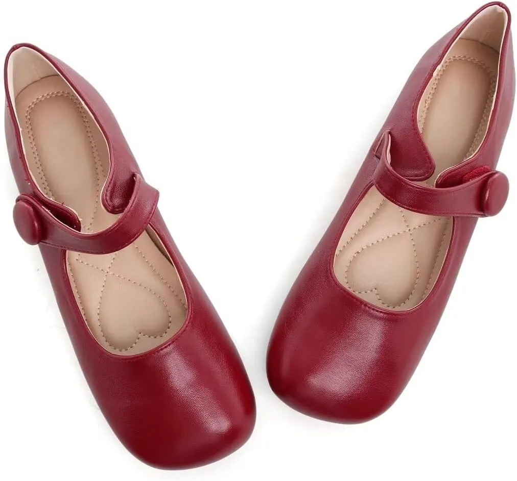 TN TANGNEST Women's Ballet Flats Retro Mary Jane Shoes for Women Cute Square Toe Buckle Dress Flats Soft Work Flats