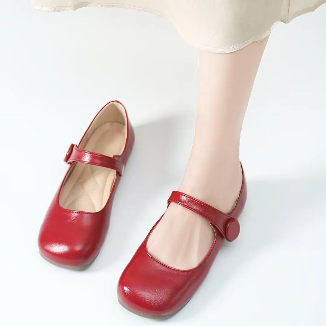 TN TANGNEST Women's Ballet Flats Retro Mary Jane Shoes for Women Cute Square Toe Buckle Dress Flats Soft Work Flats