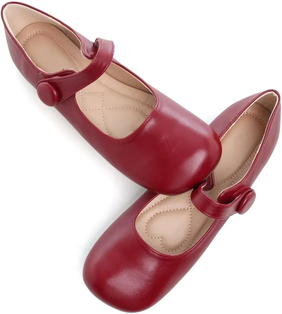 TN TANGNEST Women's Ballet Flats Retro Mary Jane Shoes for Women Cute Square Toe Buckle Dress Flats Soft Work Flats