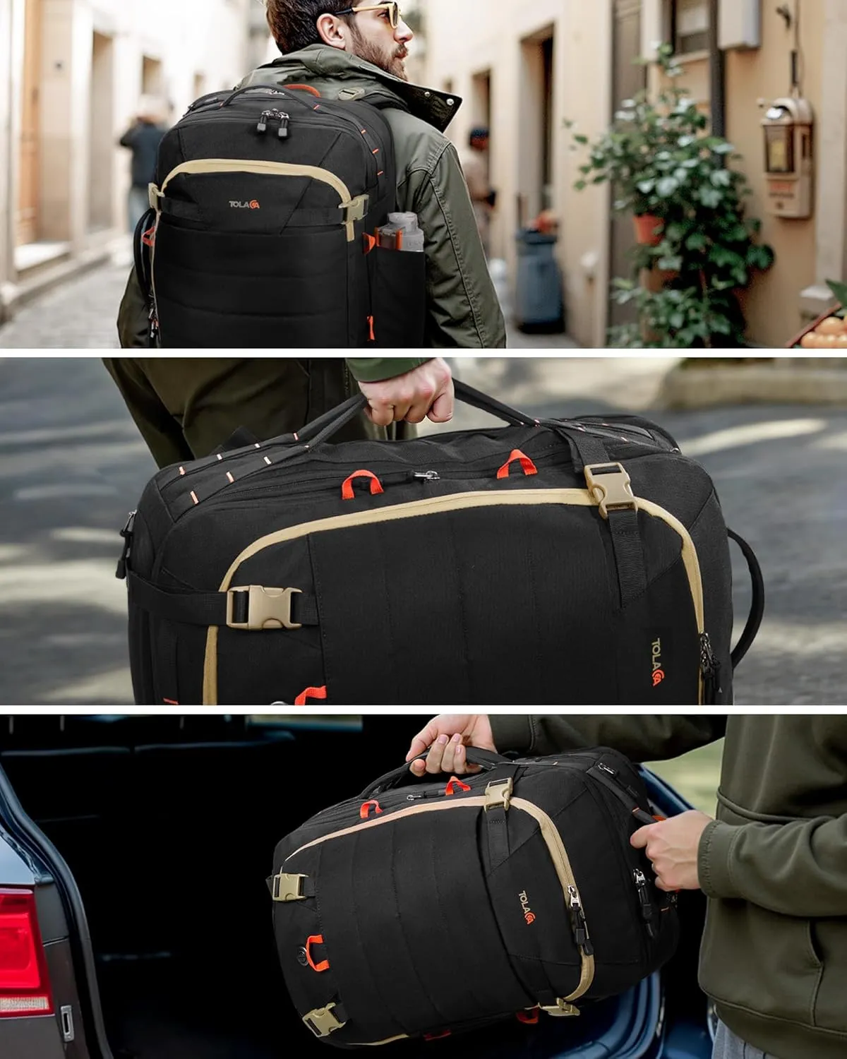 Tolaccea Carry on Travel Backpack, TSA Friendly Flight Approved Laptop Backpack Duffle Bag for Men Women with Dual Laptop Storage for 17.3", USB Charging Port, Business Rucksack 40L-50L Expandable