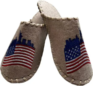 Traditional Banya Slippers - Wool Spa Slippers with American National Symbols - Non-Slip Closed-Toe White Spa Slippers - Universal Size, 9-10 Women/9-10 Men, Sauna_Slippers_DS-003-WH