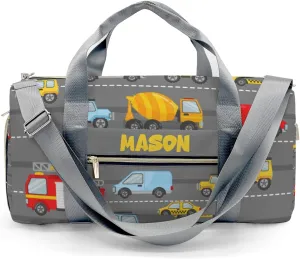 Transport Car Grey Personalized Duffel Bag,Custom Travel Gym Bag with Name,Waterproof Sports Overnight Bag with Shoe Compartment & Shoulder Strap
