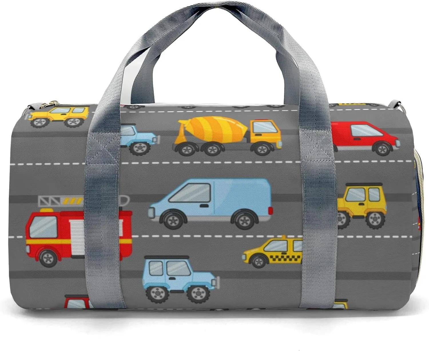 Transport Car Grey Personalized Duffel Bag,Custom Travel Gym Bag with Name,Waterproof Sports Overnight Bag with Shoe Compartment & Shoulder Strap