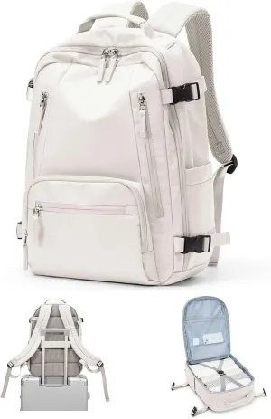 Travel Backpack for Women Men, Waterproof Carry on Backpack for Flight Approved Personal Item Bag, Business Laptop Backpack with USB Charging for Hiking Gym with Shoe Compartment Casual Daypack White
