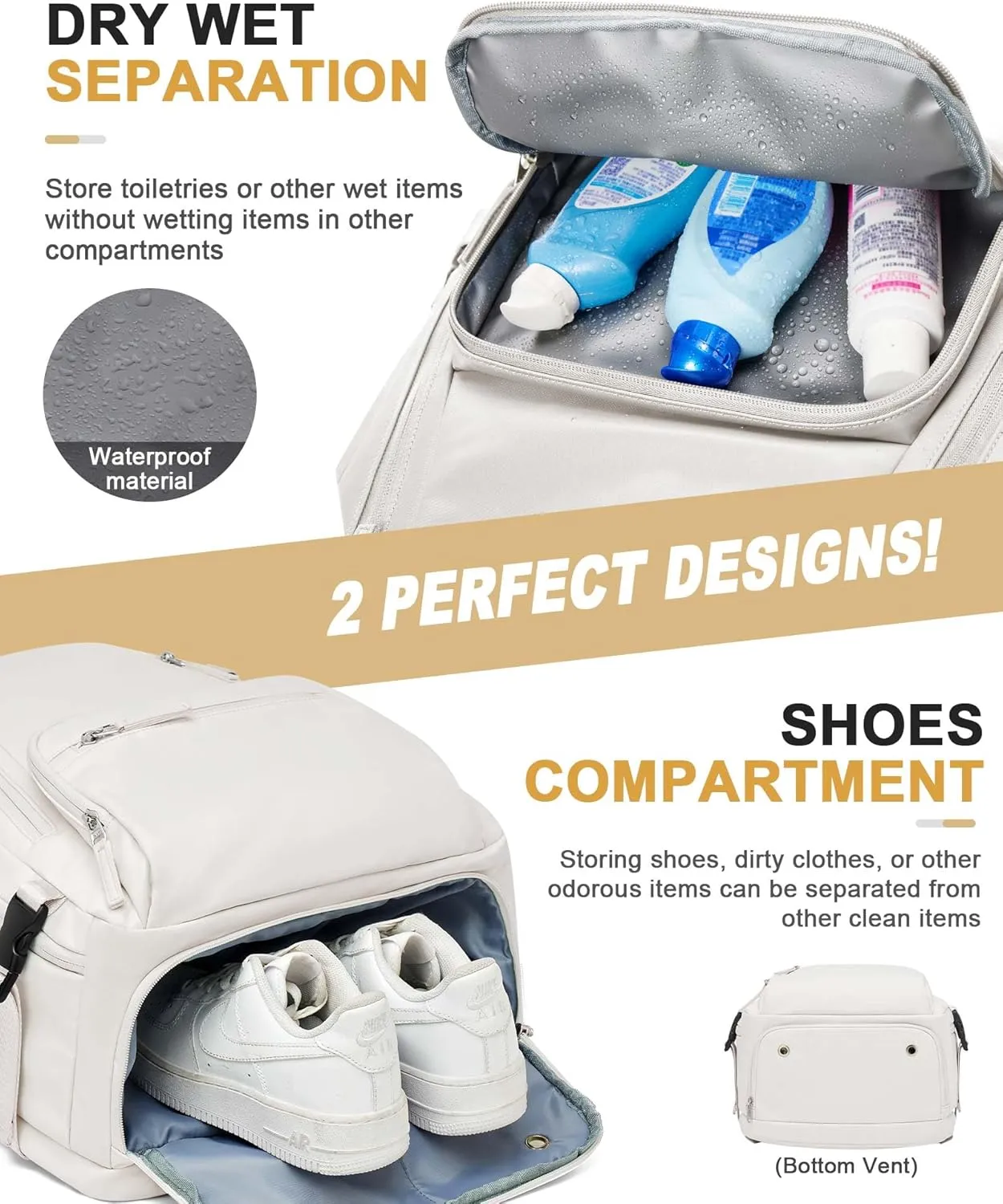 Travel Carry on Laptop Backpack for Women Men, Expandable Flight Approved Backpack, Waterproof Sports College bag Casual Daypack for Weekender Business Hiking with Shoe Compartment Beige