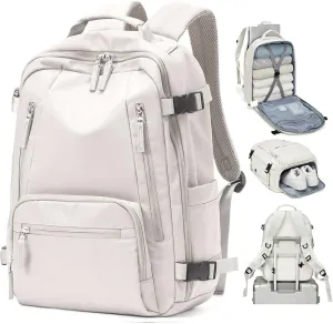 Travel Carry on Laptop Backpack for Women Men, Expandable Flight Approved Backpack, Waterproof Sports College bag Casual Daypack for Weekender Business Hiking with Shoe Compartment Beige
