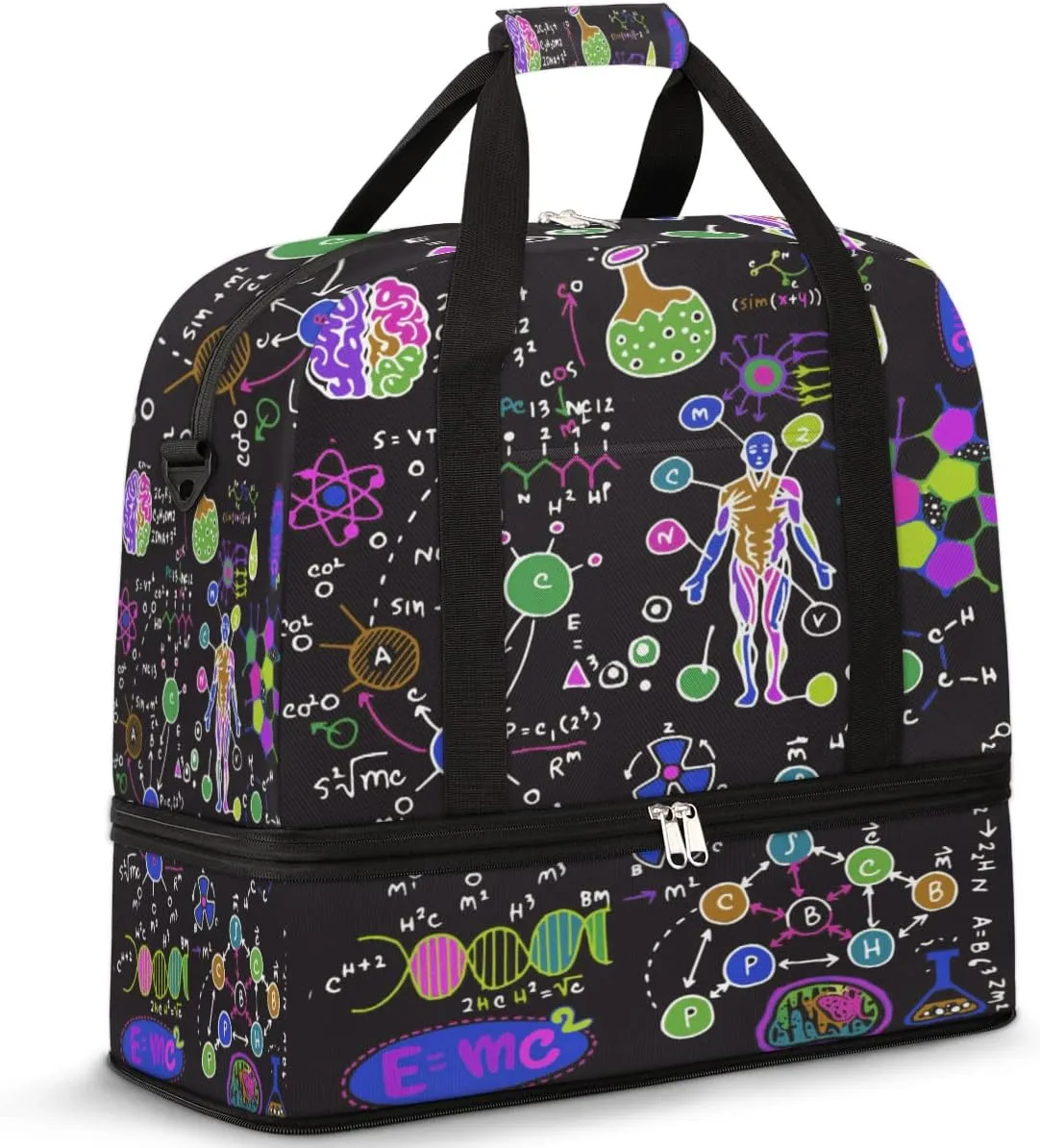 Travel Duffel Bag Education Chemistry Element Sport Gym Bag for Woman Man,Waterproof Foldable Weekend Overnight Bag for Yoga Workout Training with Shoe Compartment
