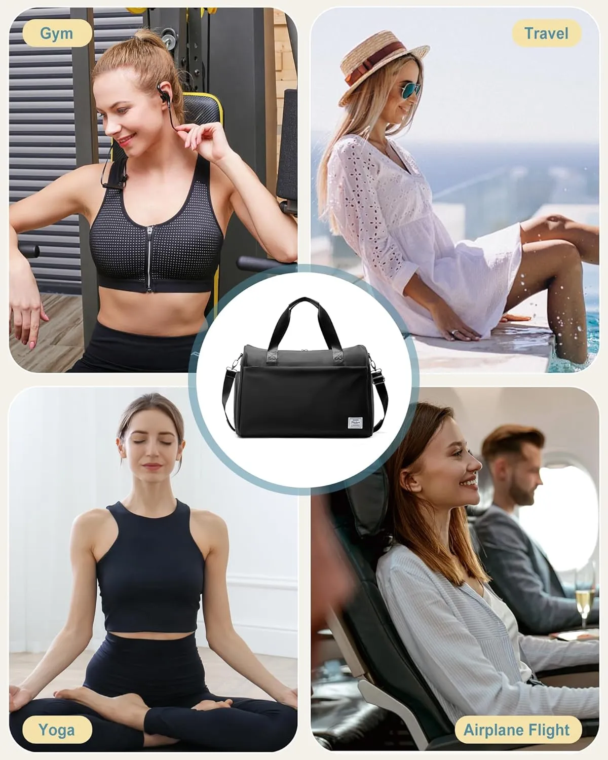 Travel Duffel Bags for Women & Men - Weekender with Shoe & Laptop Compartments - Carry On, Overnight, Gym & Hospital Bag - Black