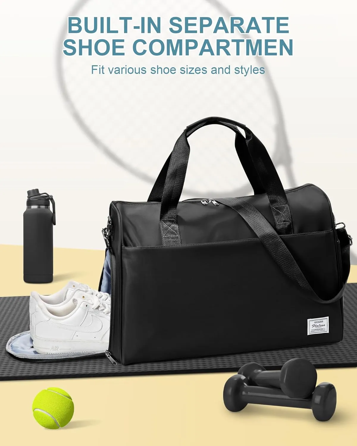 Travel Duffel Bags for Women & Men - Weekender with Shoe & Laptop Compartments - Carry On, Overnight, Gym & Hospital Bag - Black