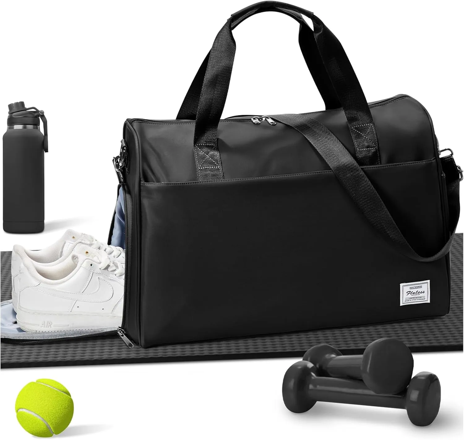 Travel Duffel Bags for Women & Men - Weekender with Shoe & Laptop Compartments - Carry On, Overnight, Gym & Hospital Bag - Black