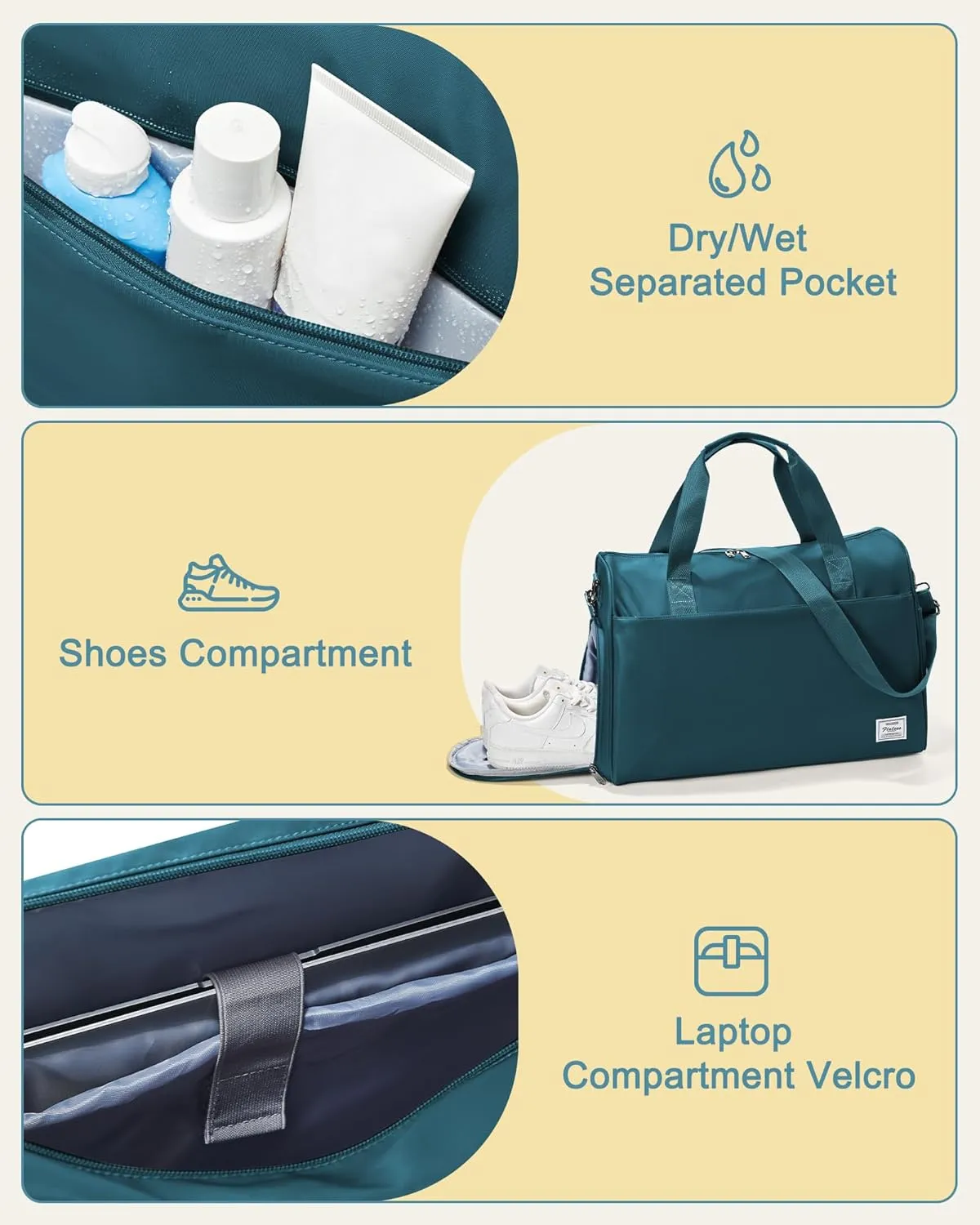 Travel Duffel Bags for Women Mens, Weekender Bag with Shoe Compartment Carry on Overnight Bag with Laptop Compartment Personal Item Travel Bag Gym Bag Hospital Bag Peacock Blue