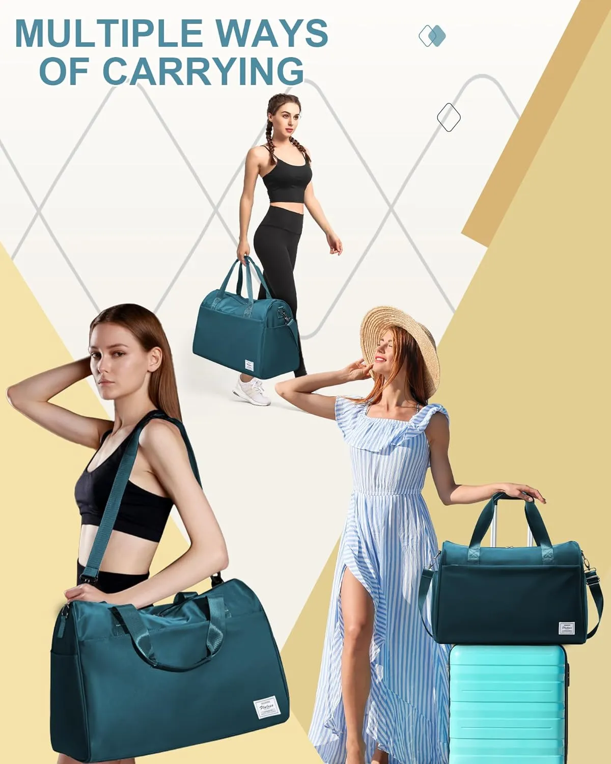 Travel Duffel Bags for Women Mens, Weekender Bag with Shoe Compartment Carry on Overnight Bag with Laptop Compartment Personal Item Travel Bag Gym Bag Hospital Bag Peacock Blue