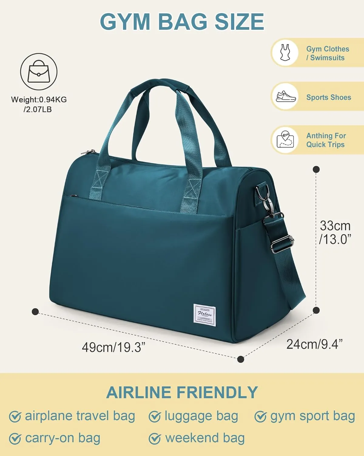 Travel Duffel Bags for Women Mens, Weekender Bag with Shoe Compartment Carry on Overnight Bag with Laptop Compartment Personal Item Travel Bag Gym Bag Hospital Bag Peacock Blue
