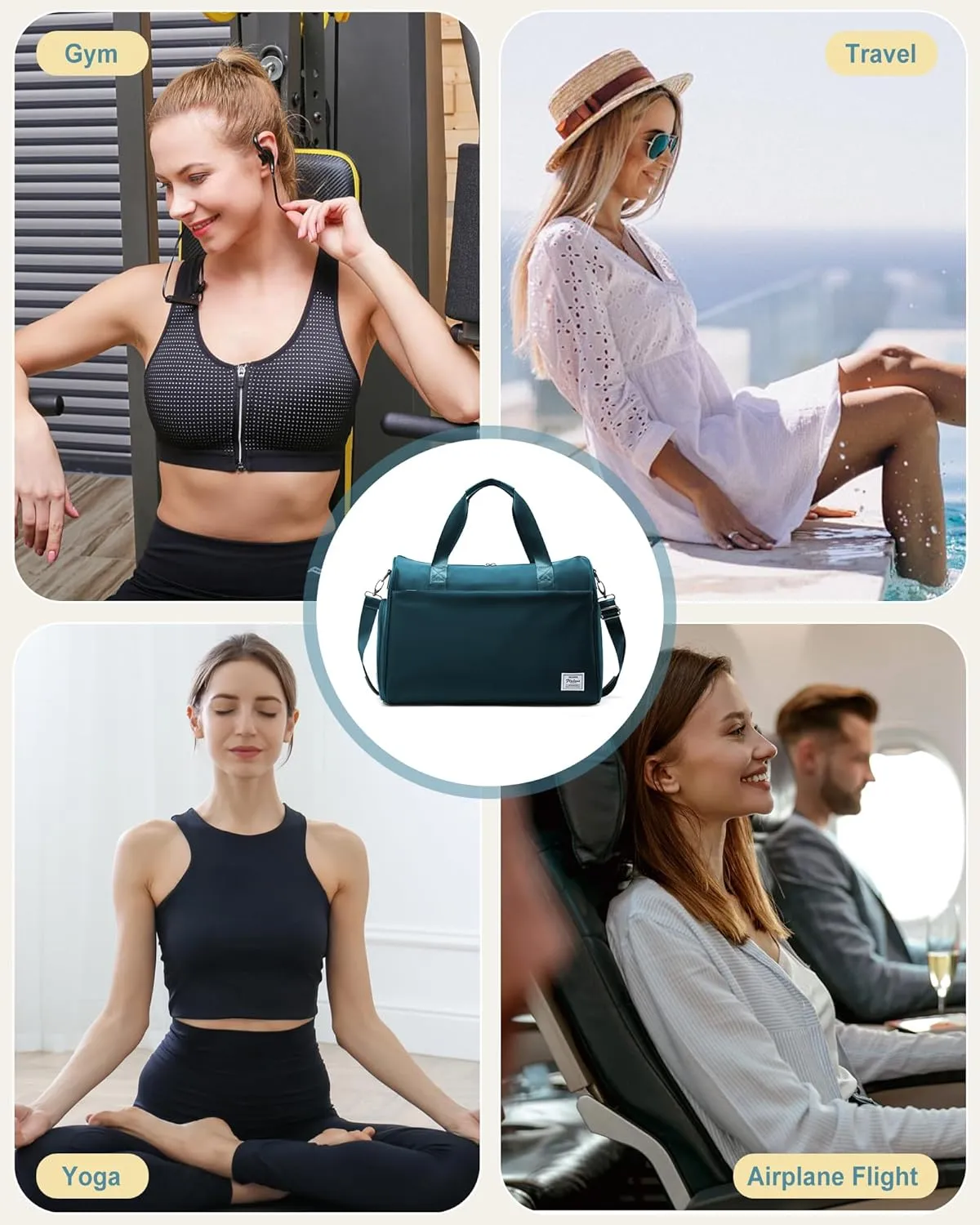 Travel Duffel Bags for Women Mens, Weekender Bag with Shoe Compartment Carry on Overnight Bag with Laptop Compartment Personal Item Travel Bag Gym Bag Hospital Bag Peacock Blue