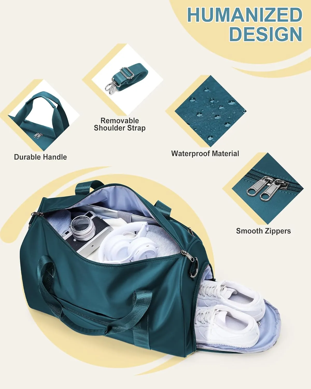 Travel Duffel Bags for Women Mens, Weekender Bag with Shoe Compartment Carry on Overnight Bag with Laptop Compartment Personal Item Travel Bag Gym Bag Hospital Bag Peacock Blue
