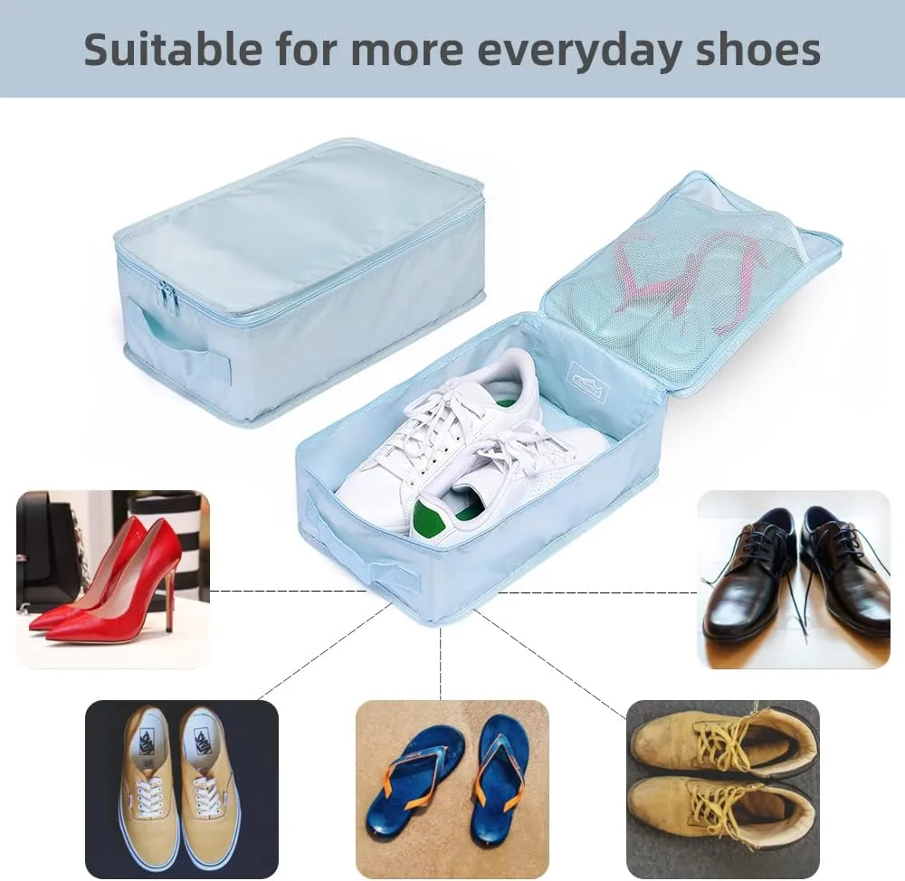 Travel Shoe Bags, Foldable Waterproof Shoe Pouches Organizer-Double Layer (4 Blue Shoe Bag)