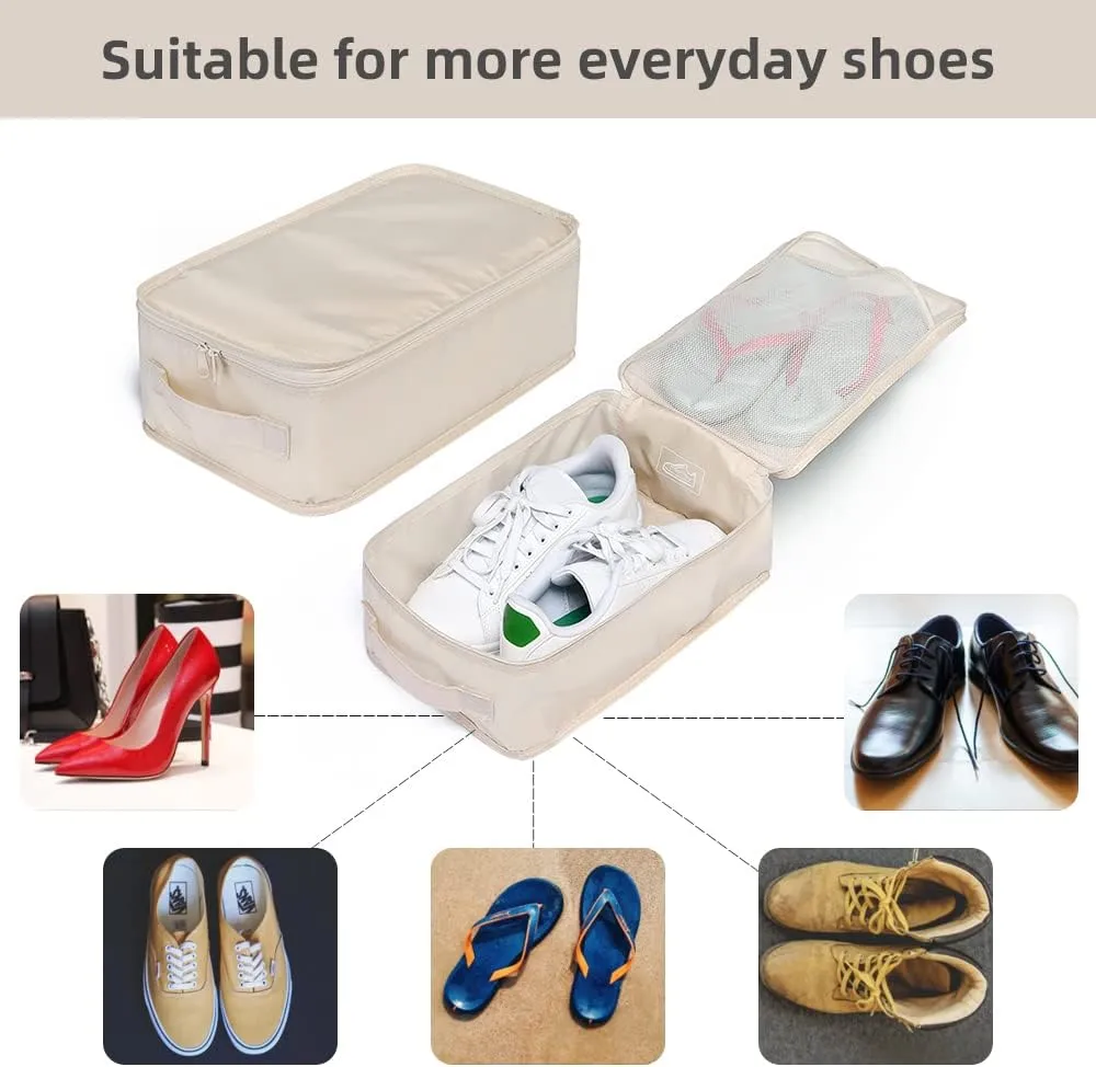 Travel Shoe Bags, Foldable Waterproof Shoe Pouches Organizer-Double Layer (4 Cream Shoe Bag)