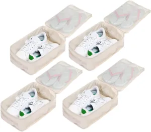 Travel Shoe Bags, Foldable Waterproof Shoe Pouches Organizer-Double Layer (4 Cream Shoe Bag)
