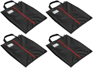 Travel Shoe Bags with Drawstring and Center Divider (Black) -Set of 4 Soft Nylon Shoe Tote BagsTravel Shoe (18" x 14") (4 Pack (16"x12"))