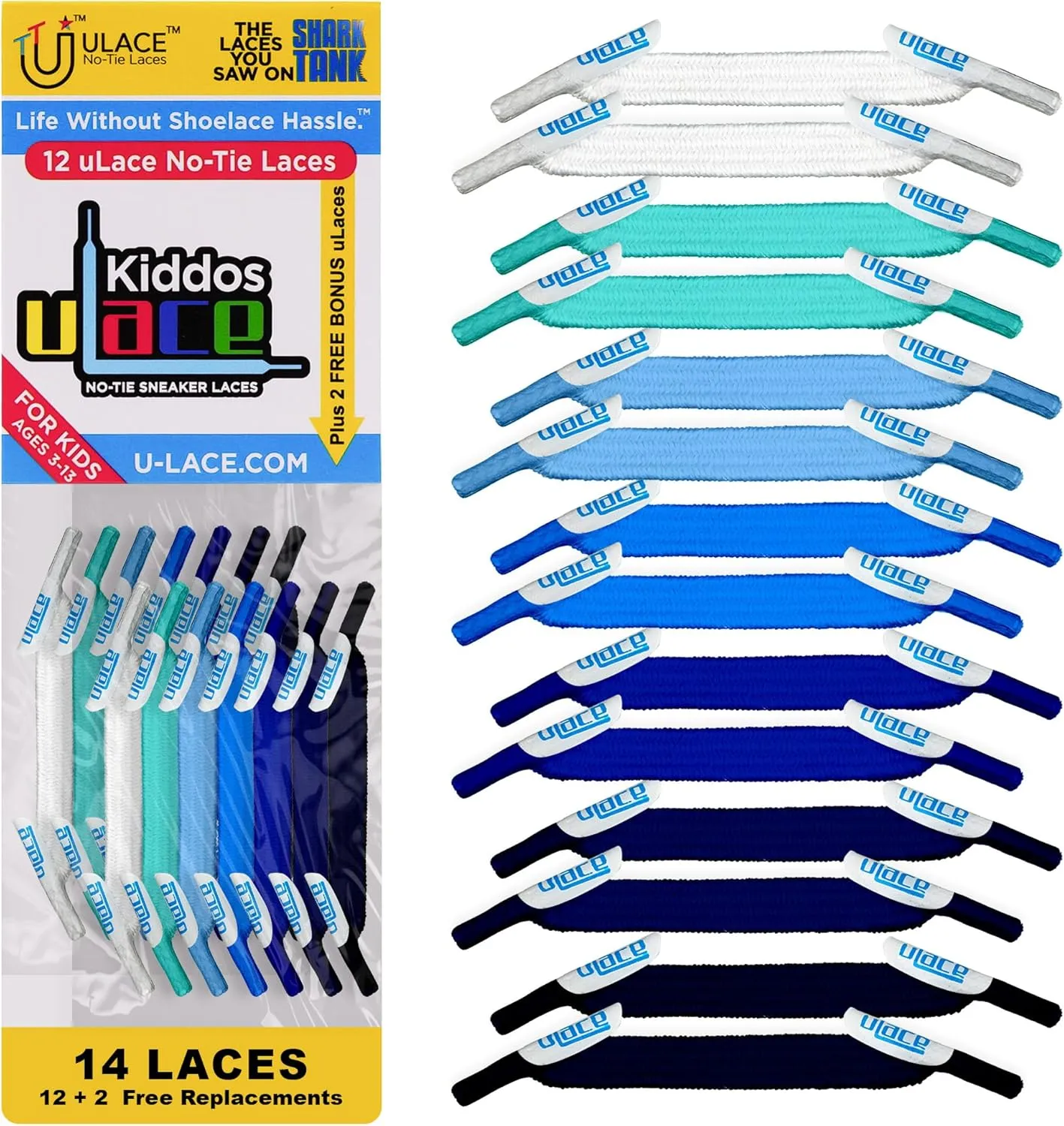 uLace Kiddos No-Tie Shoelaces - Elastic Shoe Laces for Sneakers | Stretchy, Elastic Laces | Easy Installation - 14 Laces