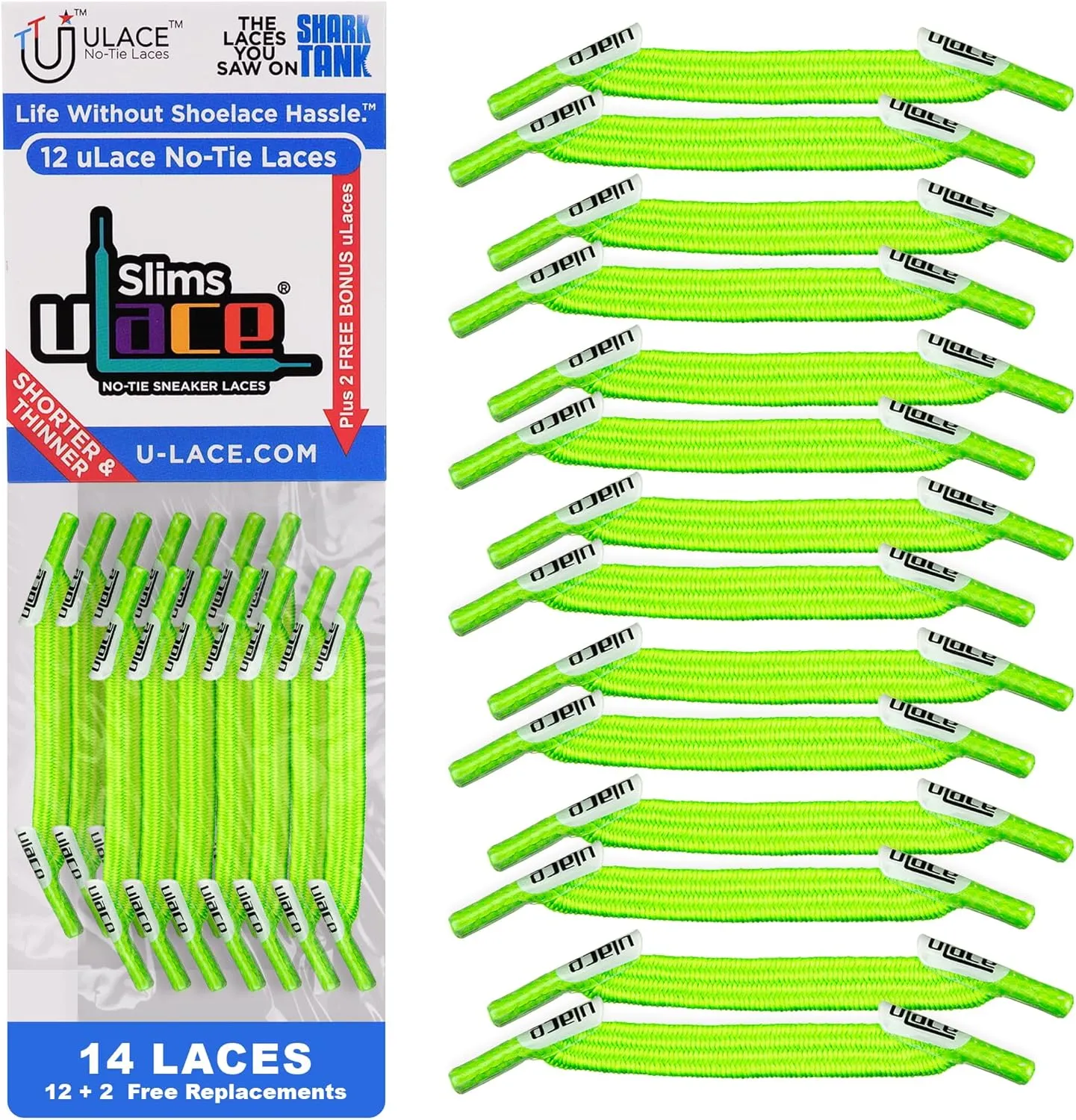 uLace Slims No-Tie Shoelaces - Elastic Shoe Laces for Sneakers | Stretchy, Elastic Laces | Easy Installation - 14 Laces