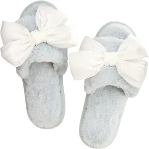 Ultra Soft Plush Luxury Indoor House Slippers Bright White Bow Medium