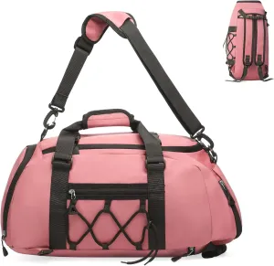 Unisex Travel Duffle Bag for Men Women, Waterproof Gym Bag with Shoe Compartment & Football Compartment, 32L Carry on Bag for Sports & Fitness, Pink