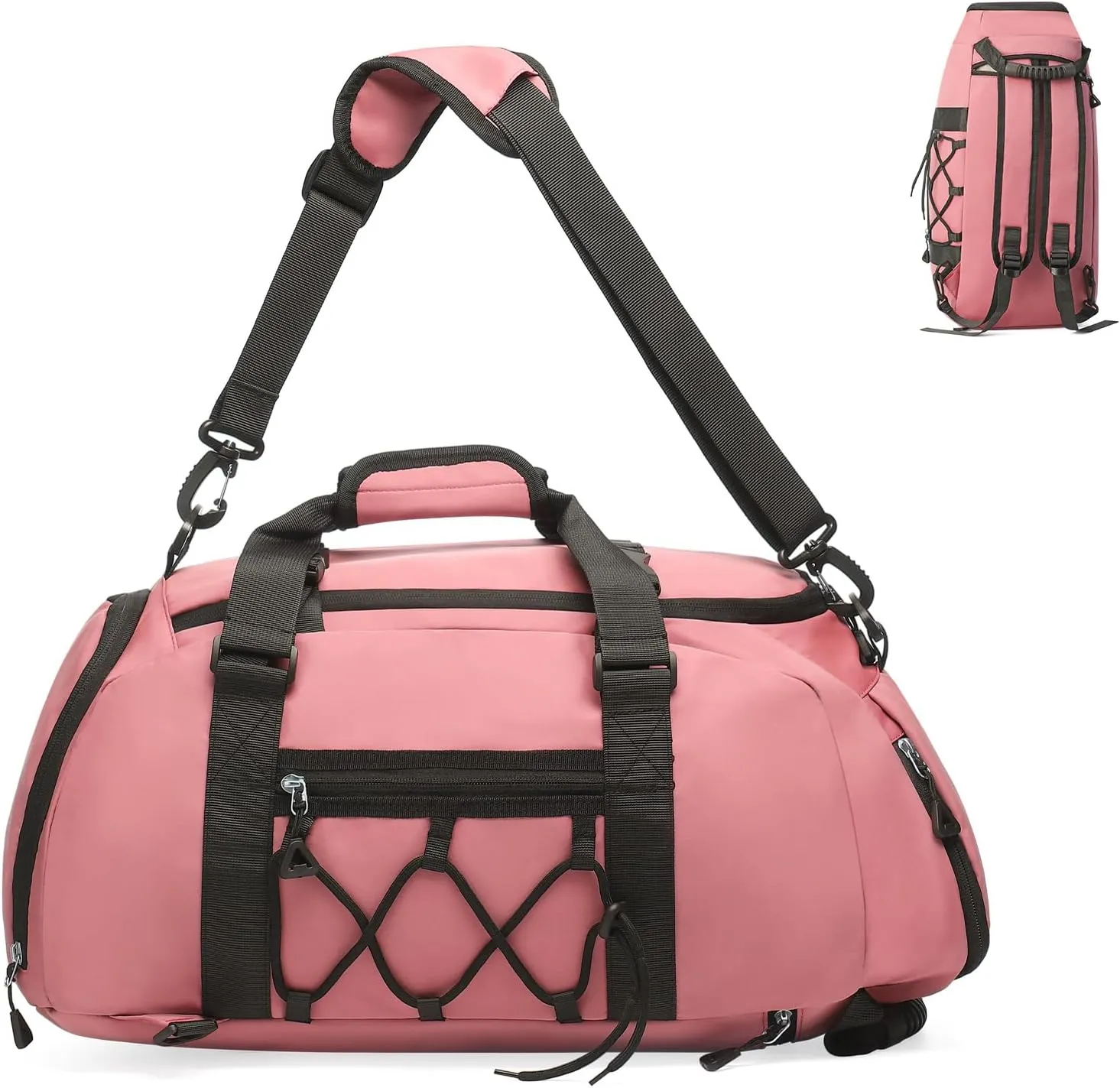 Unisex Travel Duffle Bag for Men Women, Waterproof Gym Bag with Shoe Compartment & Football Compartment, 32L Carry on Bag for Sports & Fitness, Pink