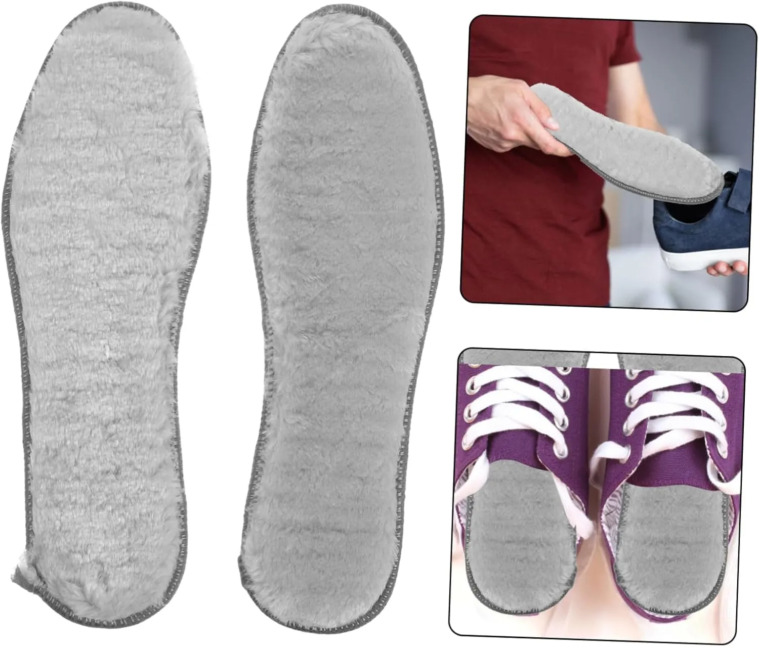 VALICLUD 4 Pairs Thickened Plush Insoles for Women Cozy Warm Shoe Inserts with Nonslip Base Ergonomic Design for Winter Boots Ski Shoes