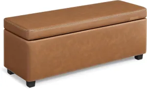 VASAGLE EKHO Collection - Storage Ottoman Bench, Entryway Bedroom Bench, 25 Gallons, Synthetic Leather with Stitching, Mid-Century Modern, Safety Hinges, Loads 660 lb, Caramel Brown ULOM075K01