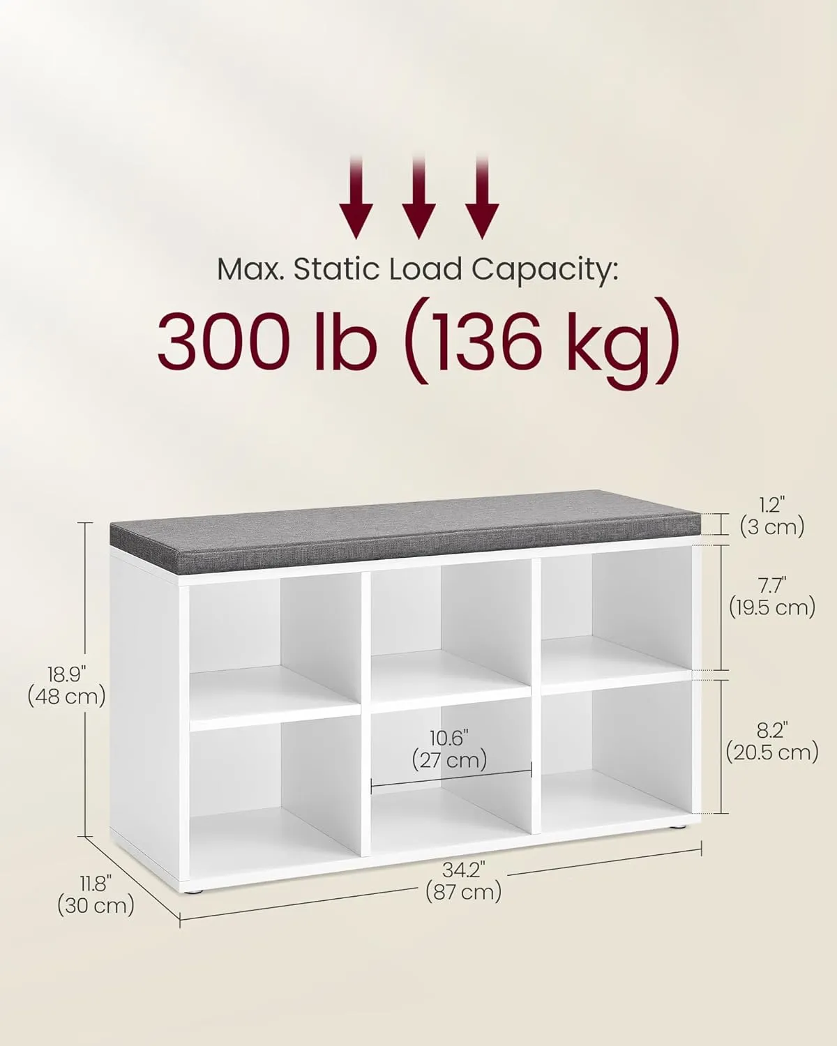 VASAGLE Shoe Bench with Cushion, Shoe Storage Bench with 6 Compartments and 3 Adjustable Shelves, Entryway Bench with Padded Seat, for Bedroom, Closet, Living Room, White ULHS23WT
