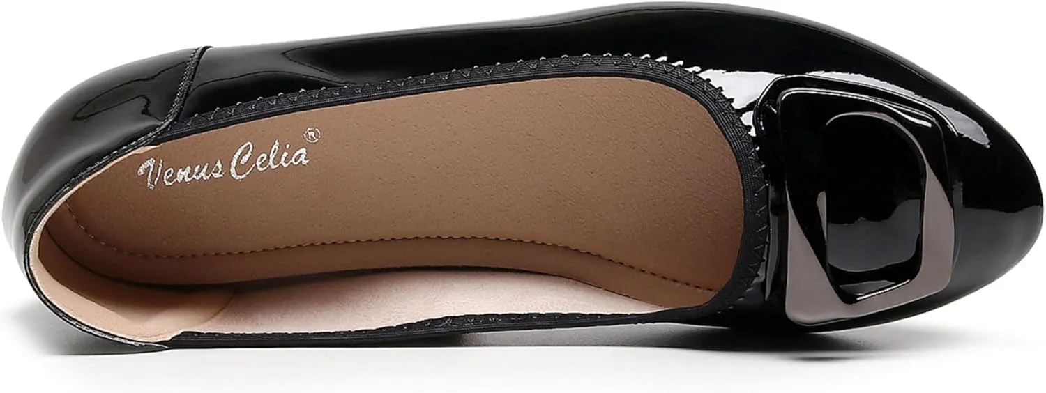VenusCelia Women's Buckle Dance Flats Shoe