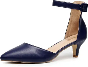 VenusCelia Women's Easy Going Strap Pump Kitten Heel Shoe