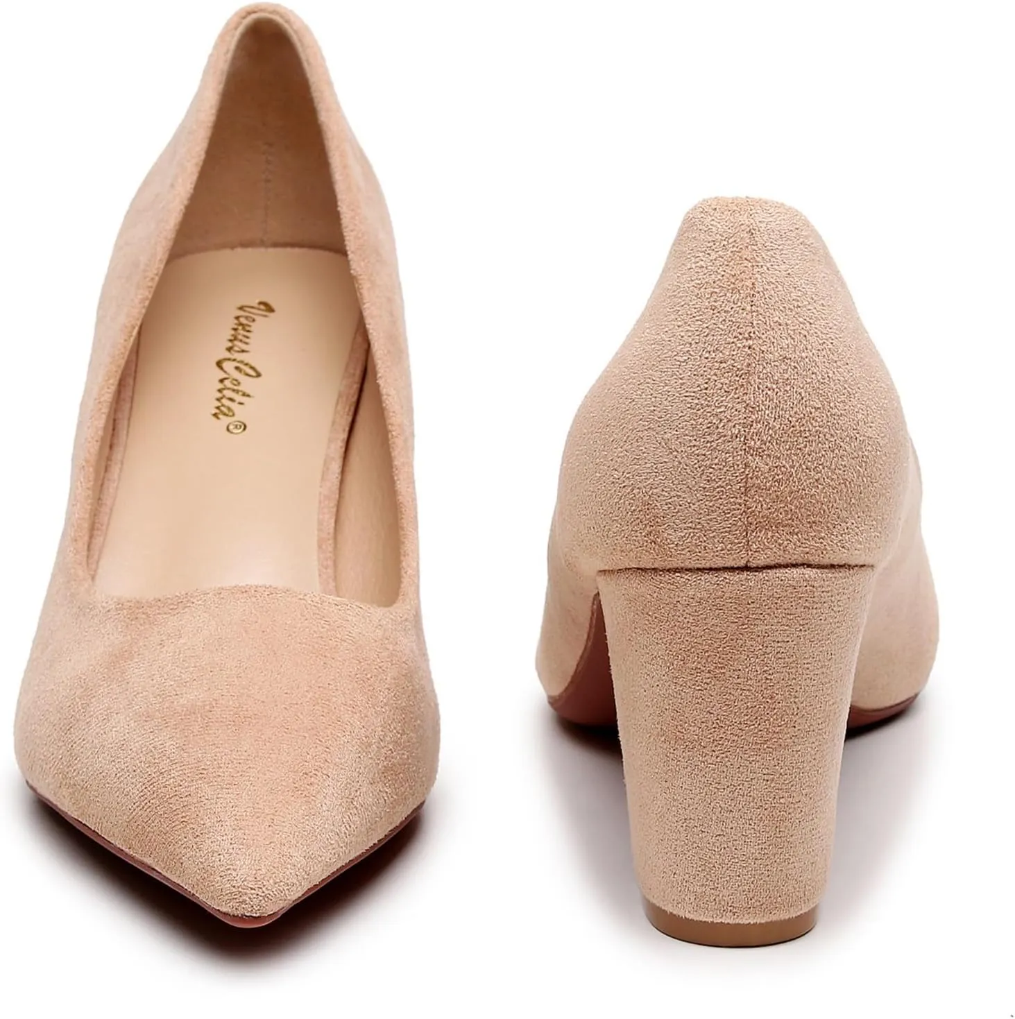 VenusCelia Women's Lewin Pump Chunky Heel Shoe