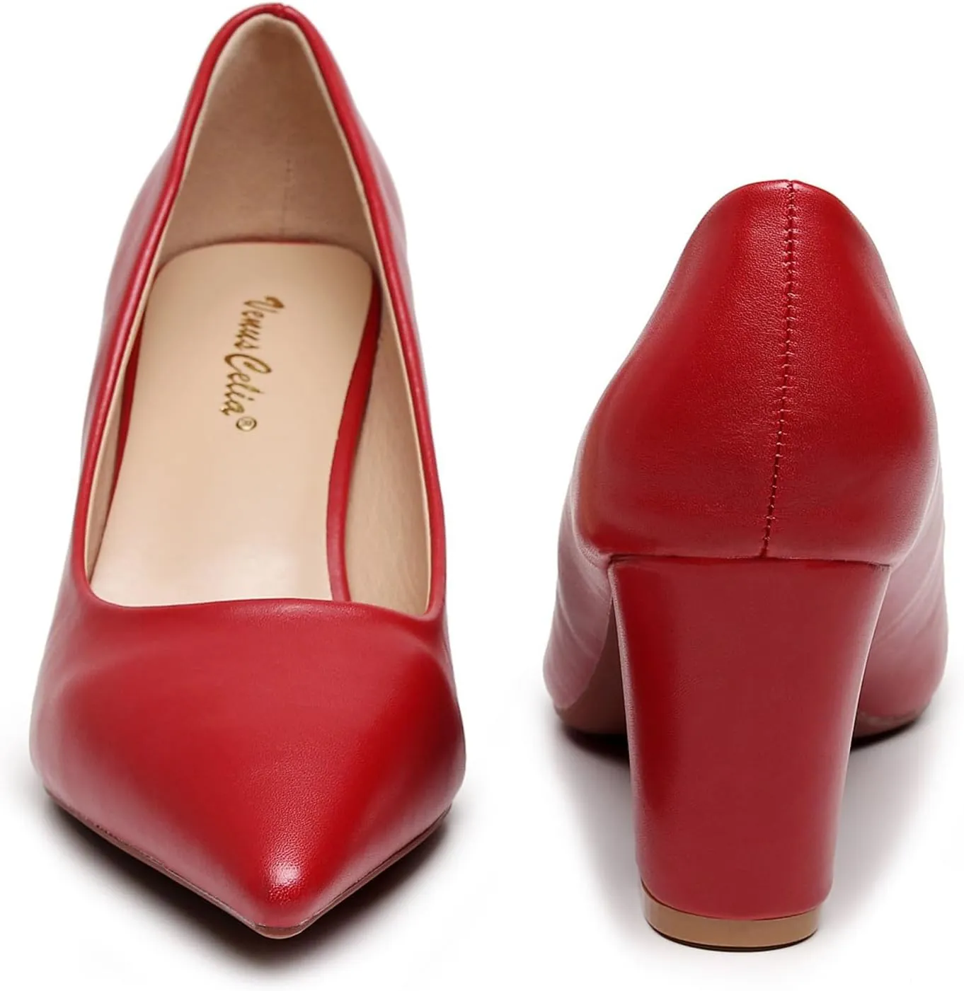 VenusCelia Women's Lewin Pump Chunky Heel Shoe