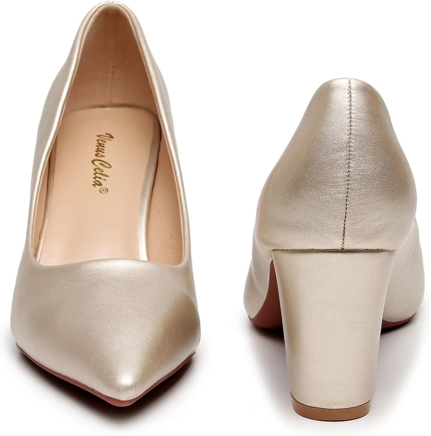 VenusCelia Women's Lewin Pump Chunky Heel Shoe