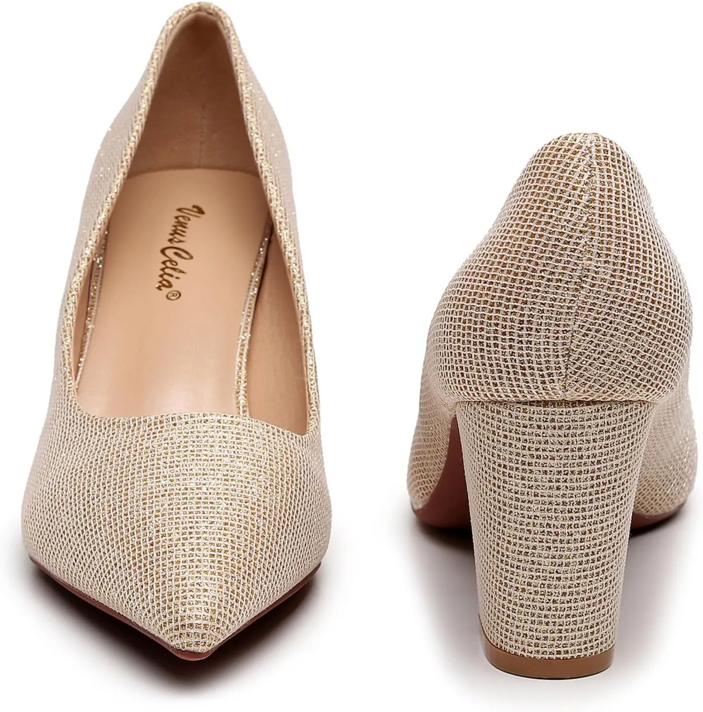 VenusCelia Women's Lewin Pump Chunky Heel Shoe