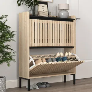 Vibe & Dine 2 Flip Drawer Shoe Cabinet, Narrow Shoe Organizer with Metal Legs, Freestanding Shoe Storage Cabinet for Entryway Slim, Wood Shoe Rack Cabinet for Hallway, Bedroom